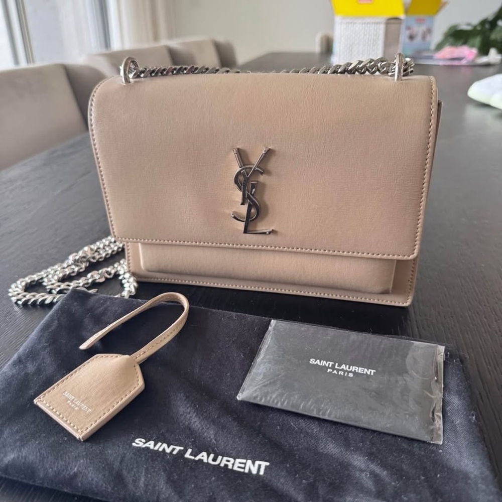 Saint Laurent Tan Crossbody Bag with Silver Accents